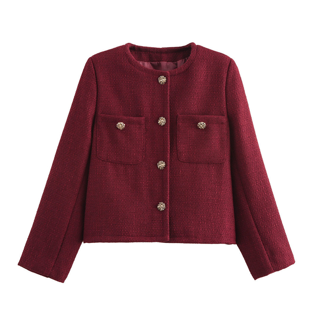 Femme Textured Tweed-Jakke med Frontlommer Stilla