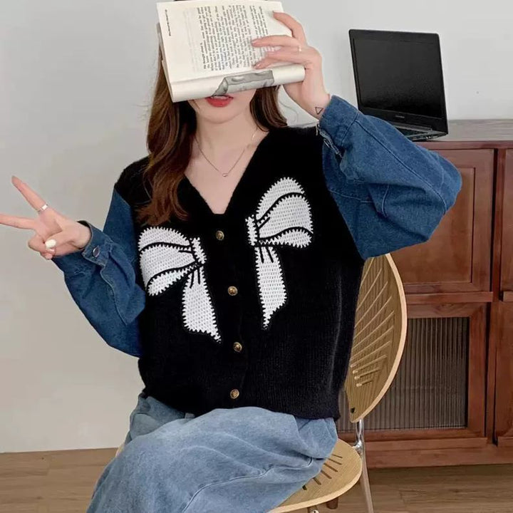 Dame Mode Cardigan med Dekorativ Sløjfe Broderi Stilla