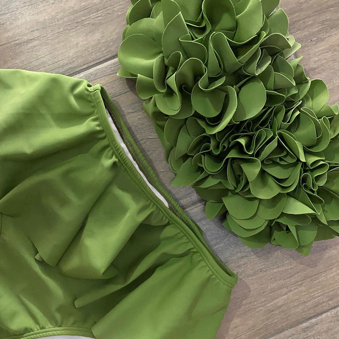 Dame bikini-sæt med voluminøst flæse-design og glad blomster mønster Stilla