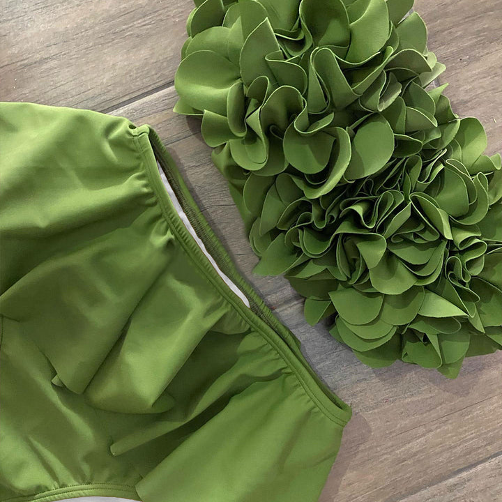 Dame bikini-sæt med voluminøst flæse-design og glad blomster mønster Stilla