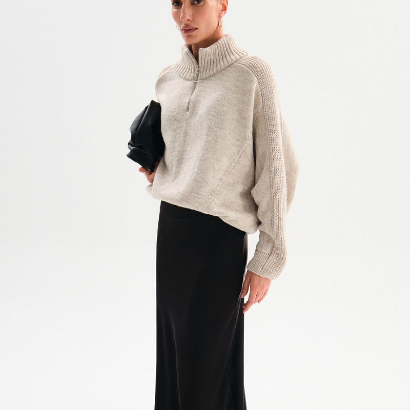 Dame Oversized Pullover med høj krave og struktureret materiale Stilla