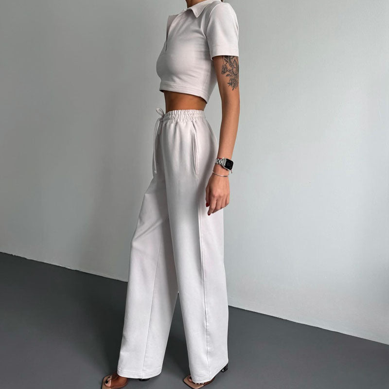 Dame fritid-crop-top og high-waist-bukser sæt Stilla