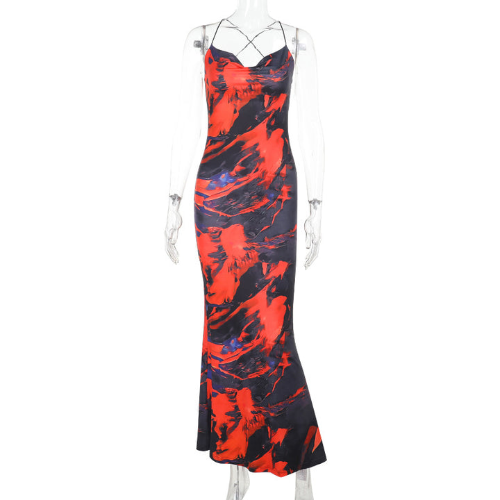 Dame Satin Maxikjole med asymmetrisk stropper og elegant snit Skovae