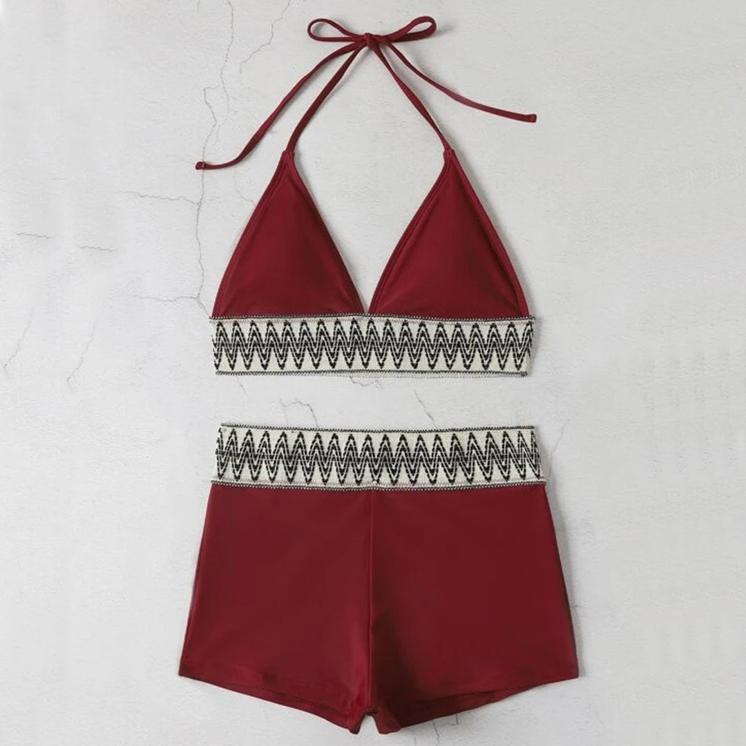 Dame Sporty Bikini-Oberteil med moderne mønsterindsats og shorts Stilla