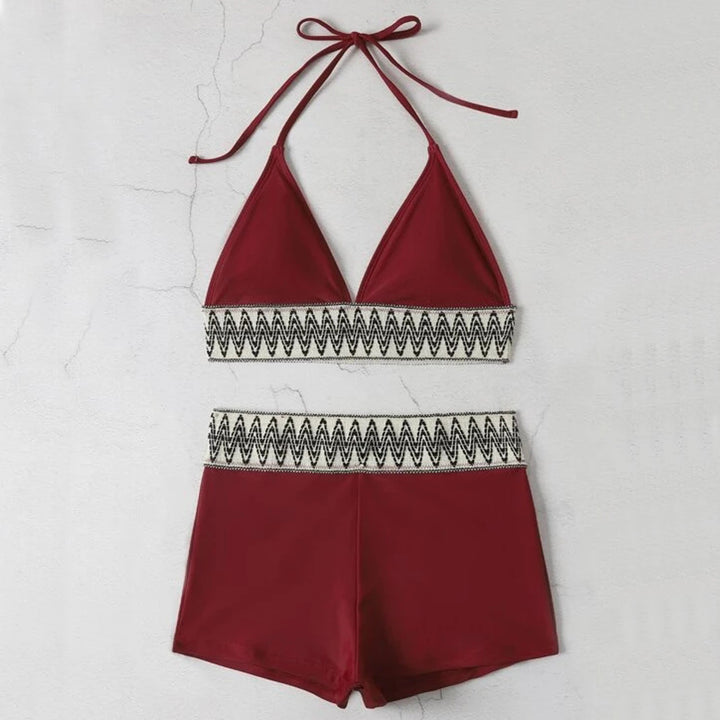 Dame Sporty Bikini-Oberteil med moderne mønsterindsats og shorts Stilla