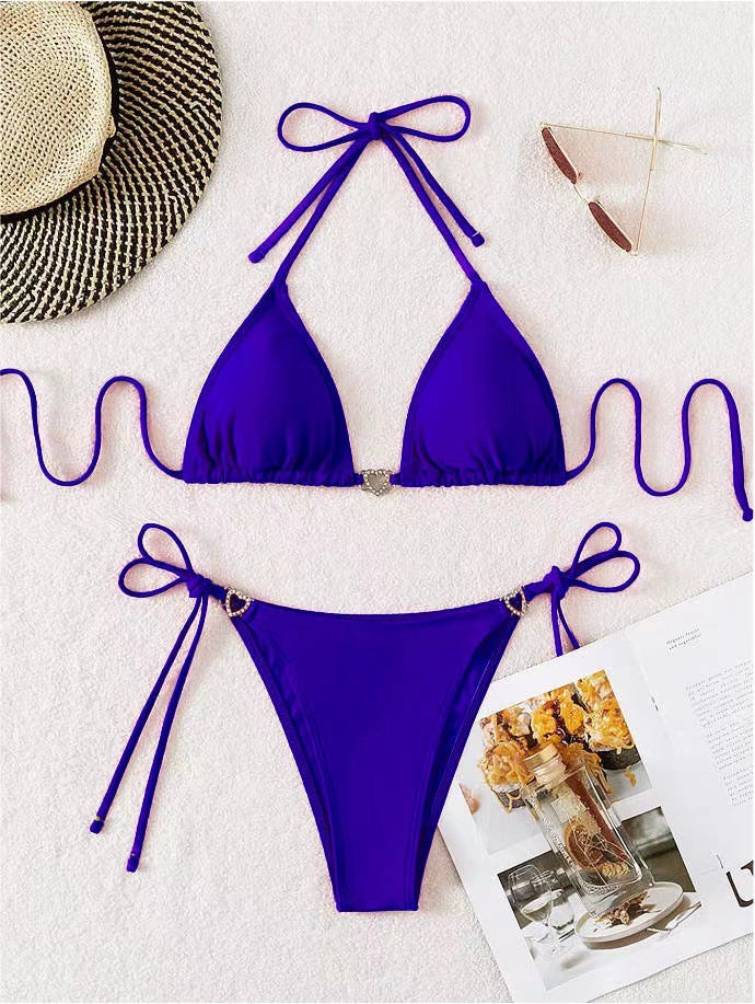 Dame Triangel-Bikini med justerbare bindebånd og elegant smykkedetail Stilla