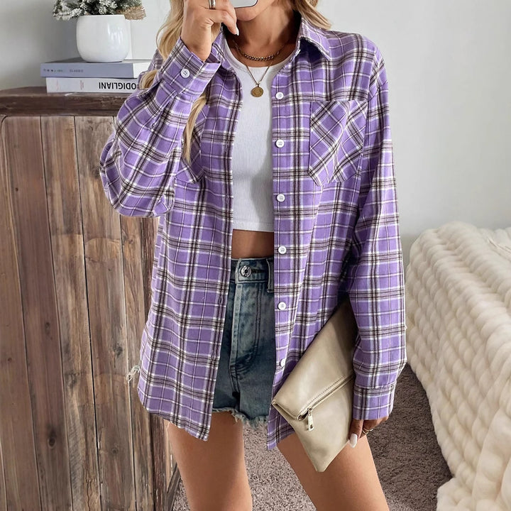 Dame flannel-skjorte i moderne ternet design Stilla