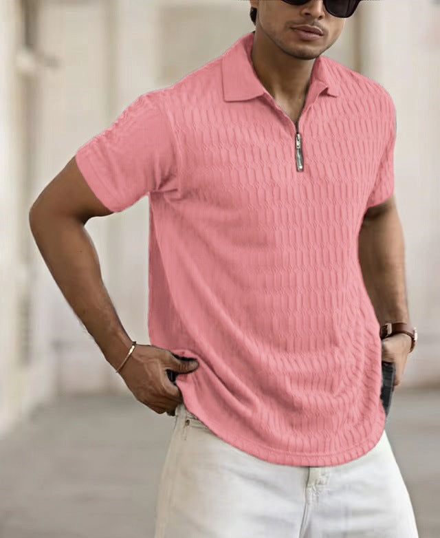 Herrer Kortærmet Poloshirt med struktureret design og lynlås Stilla