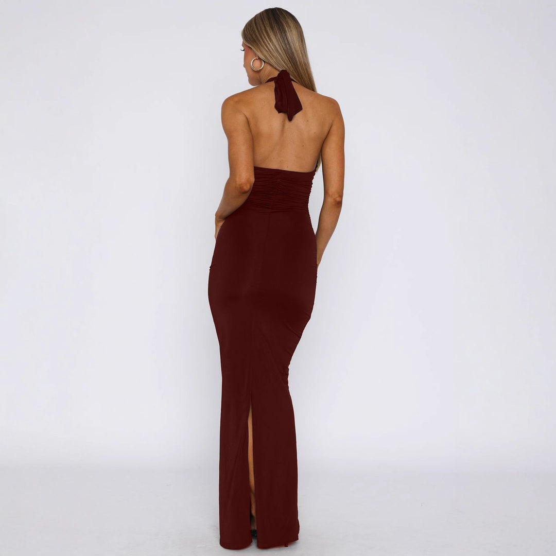 Dame Elegant Maxi-kjole med justerbar halterneck og figursyet snit Stilla