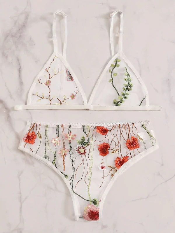 Dame Broderet Spids-Bralette og Høj Talje Trusse Sæt Stilla
