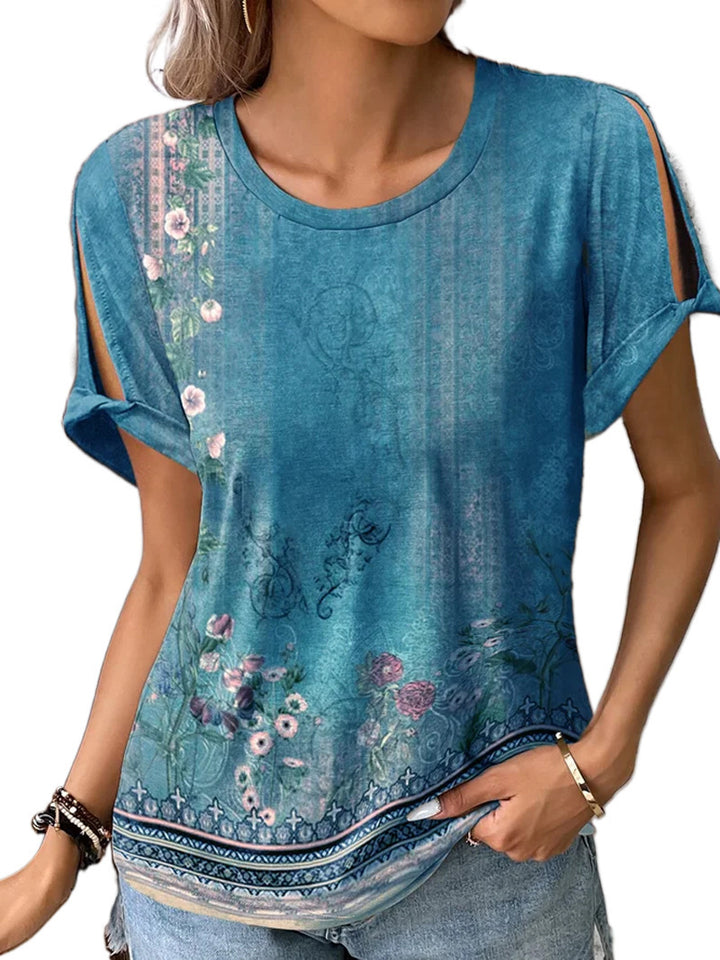 Dame afslappet T-shirt med blomsterprint og cut-outs Stilla