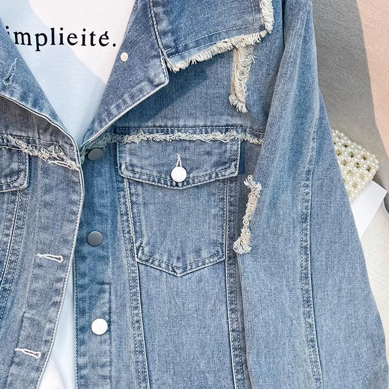 Dame mode denimjakke med frynset detaljer Stilla