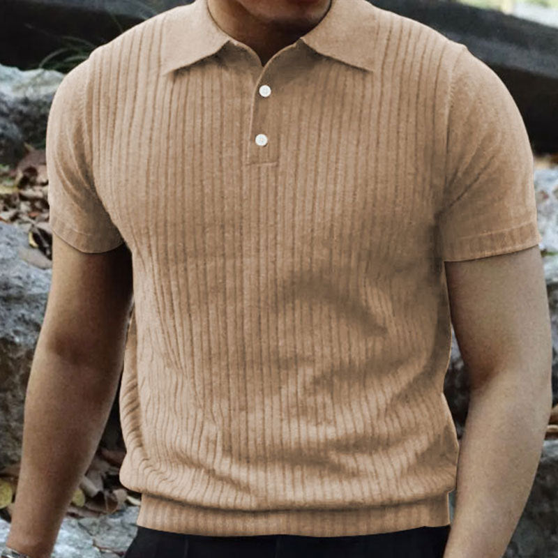 Herrer Kortærmet Poloshirt med vertikal Rib-design og Knapdetaljer Stilla