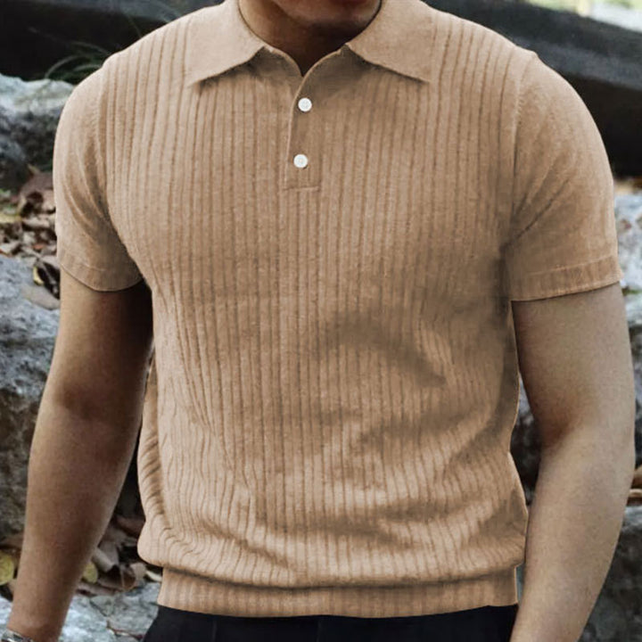 Herrer Kortærmet Poloshirt med vertikal Rib-design og Knapdetaljer Stilla