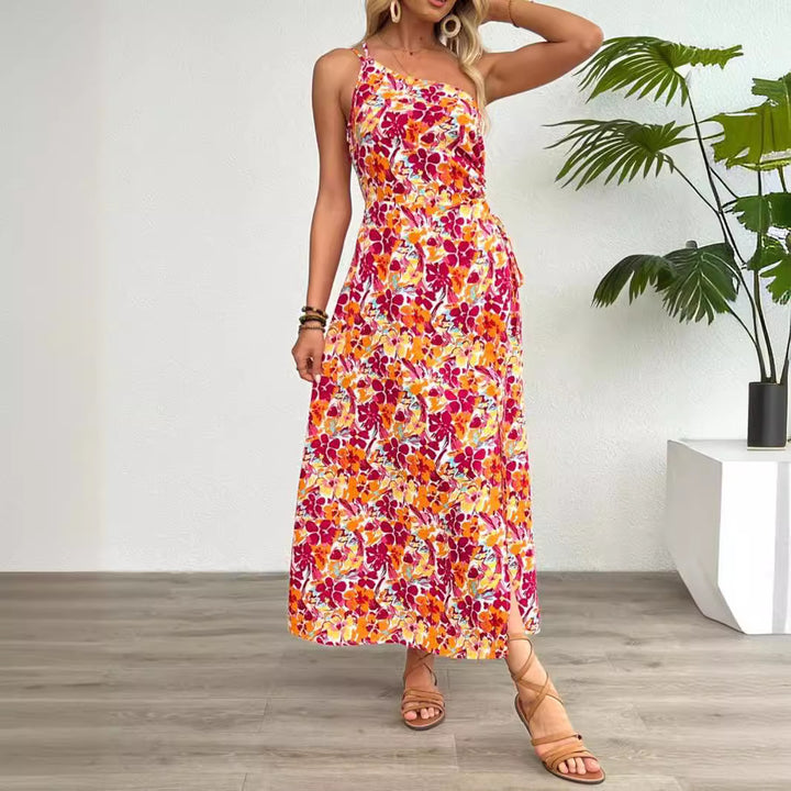 Dame maxikjole med floral mønster og sidestykke Stilla