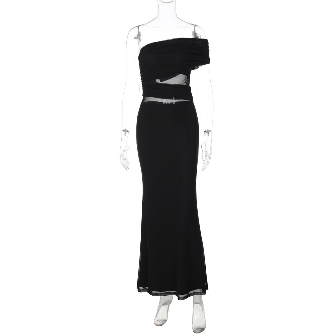 Damer Elegant Maxikjole med asymmetrisk overdel og rynker Skovae