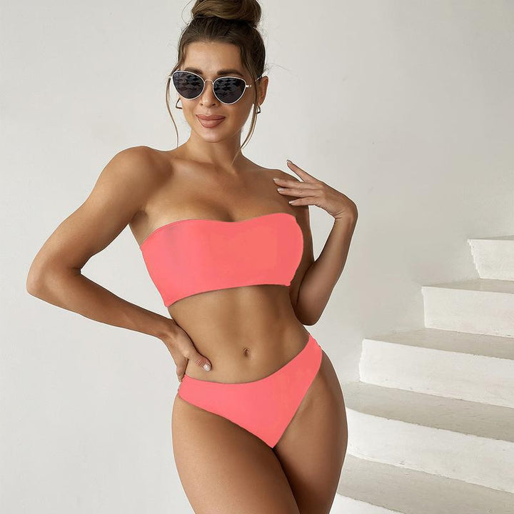 Dame bandeau-bikini med moderigtig snit og tætsiddende underdel Skovae