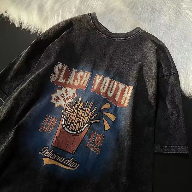 Dame afslappet T-shirt med nostalgi Fastfood-print og oversize skæring Stilla