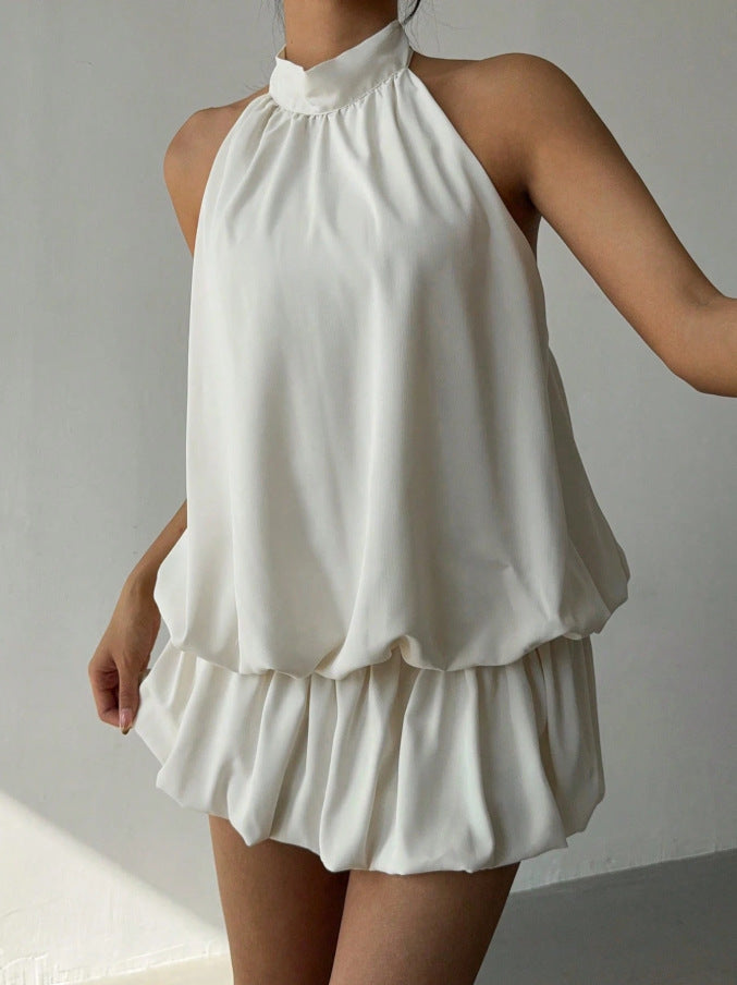 Dame sommerligt minikjole med halterneck og asymmetrisk design Skovae