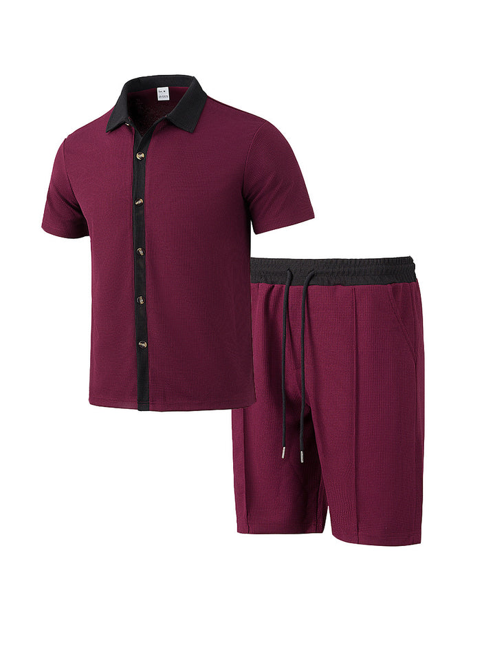 Herrer moderne kortærmet skjorte og shorts-sæt med struktureret design Stilla