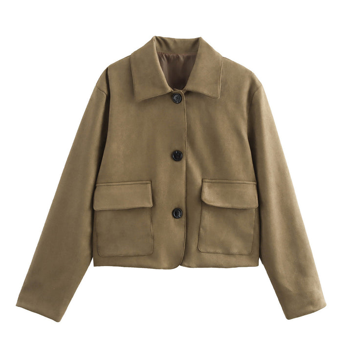 Femme Struktureret Suede Jakke med Krave og Forlomme Stilla