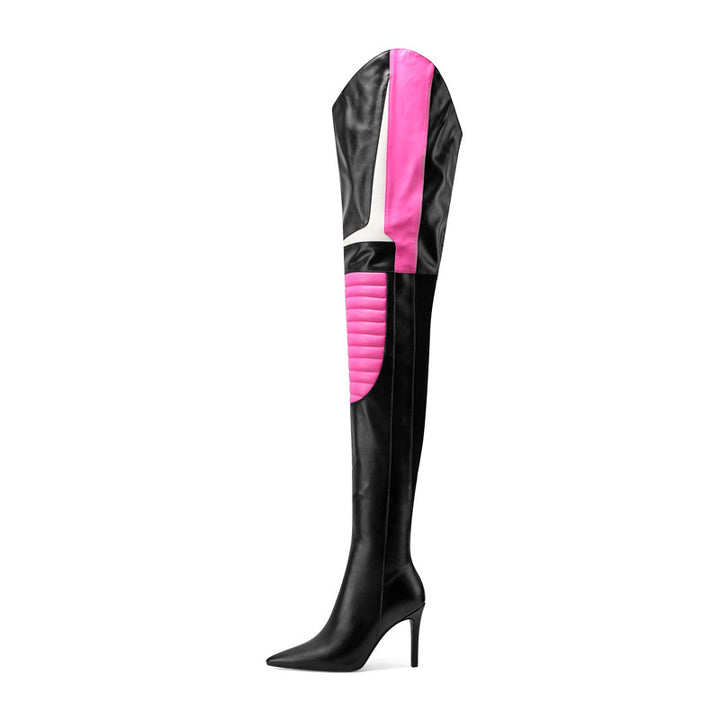 Dame Over-the-Knee Stiletto Støvler med dekorativt Color Block Design Stilla