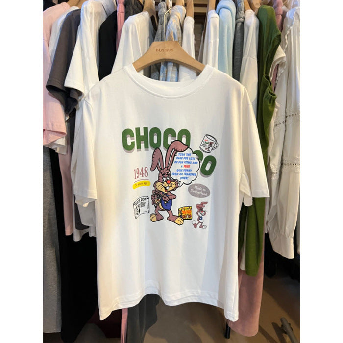 Dame T-shirt med kreativt cartoon-tryk og afslappet snit Stilla