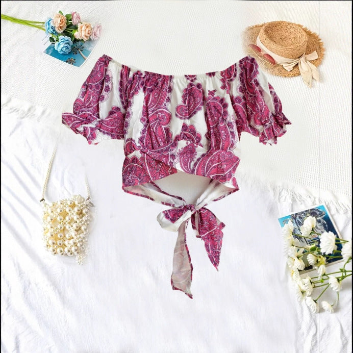 Dame Paisley Print Off-Shoulder Crop Top Stilla