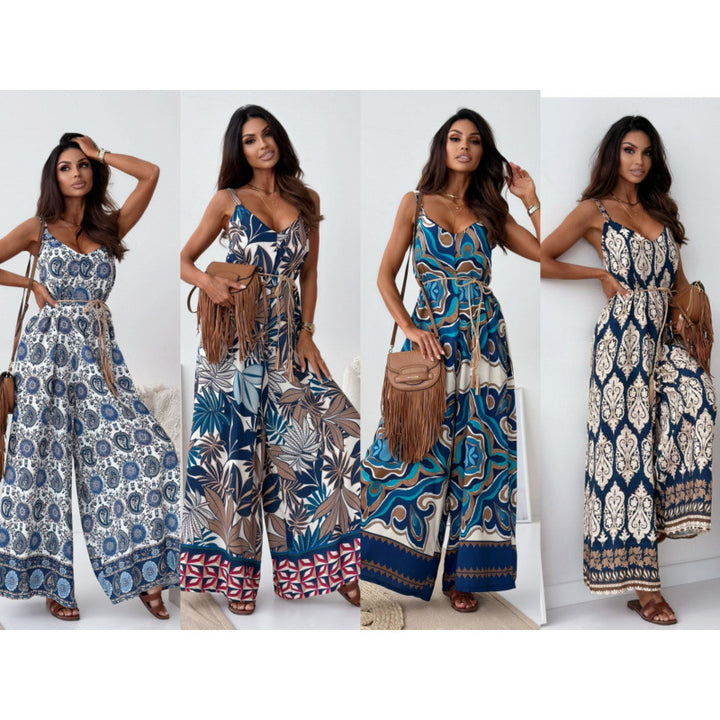 Dame Floral Print Maxi-Overall med Taljebælte Stilla