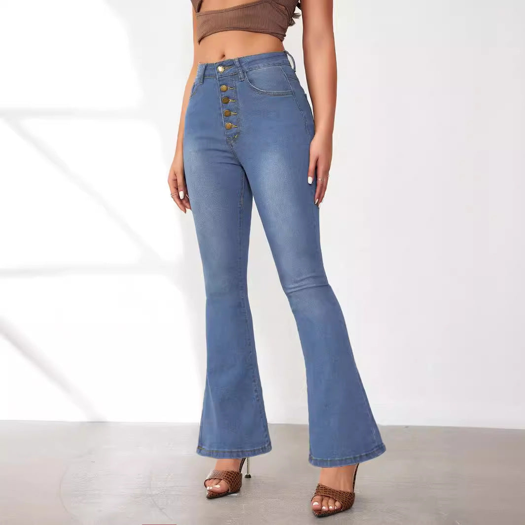 Dame Flared Jeans med knaplukning og høj talje Stilla