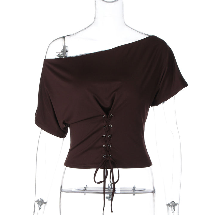 Dame Off-Shoulder Top med justerbar snøre Skovae