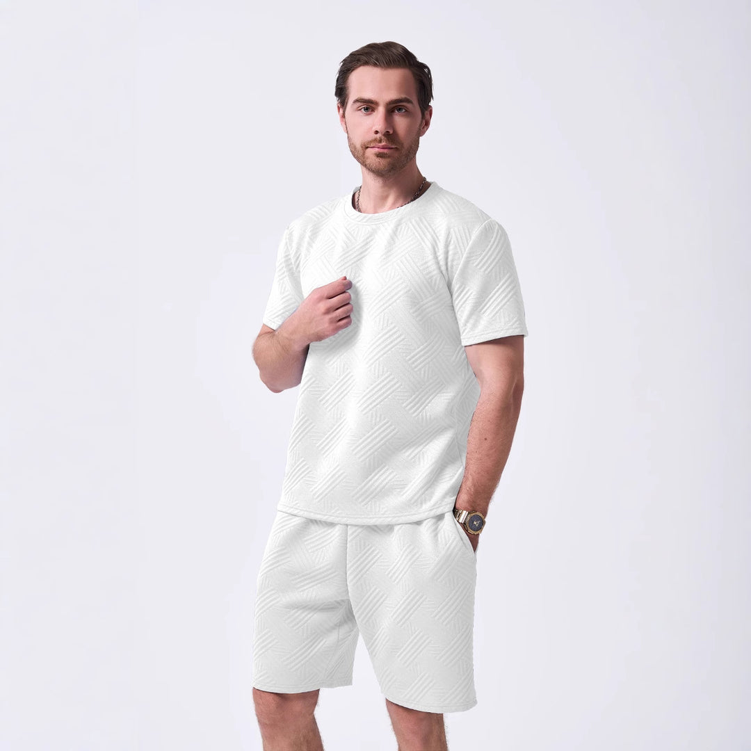 Herrer sportsligt fritid T-shirt og shorts sæt med struktureret overflade Stilla
