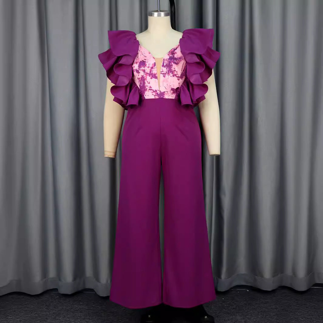 Dame elegant jumpsuit med voluminøse flæsedetaljer Skovae