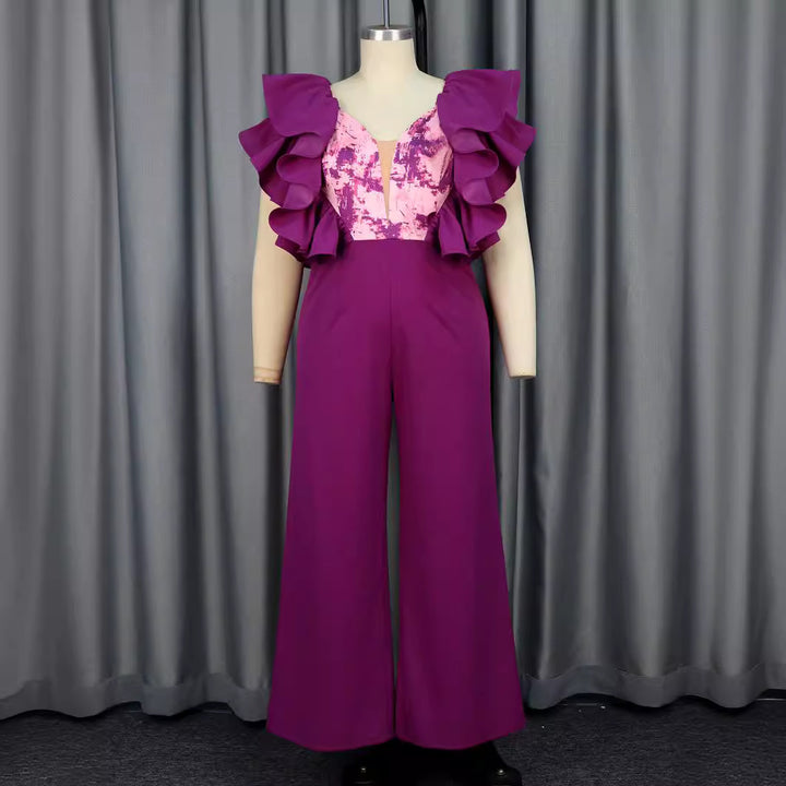 Dame elegant jumpsuit med voluminøse flæsedetaljer Skovae