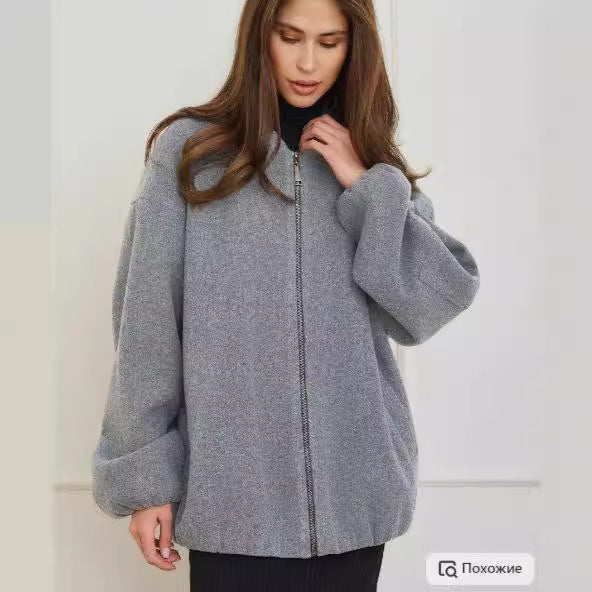Dame Oversized Bomberjakke med elegant syning og lynlåslommer Stilla