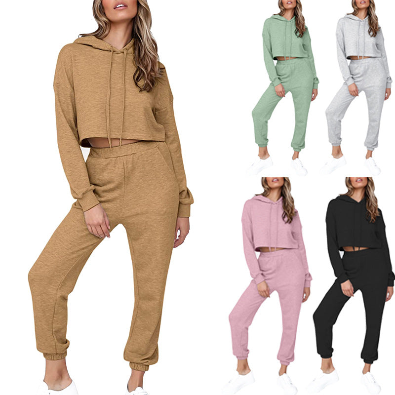 Dame Cropped Hoodie og Joggingbukser Sæt Stilla