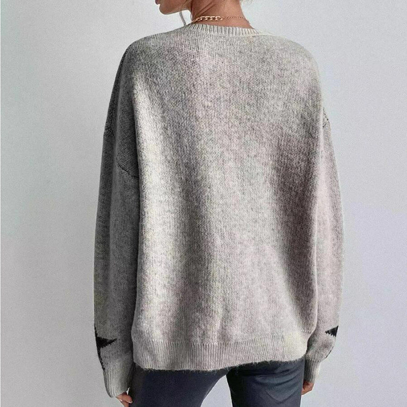 Dame grovstrik pullover med iøjnefaldende stjernemønster Stilla