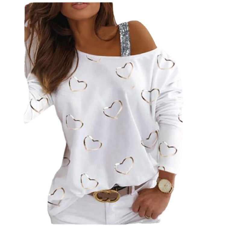 Kvindernes fashionable sweatshirt med hjerteformet design og funklende accenter Skovae
