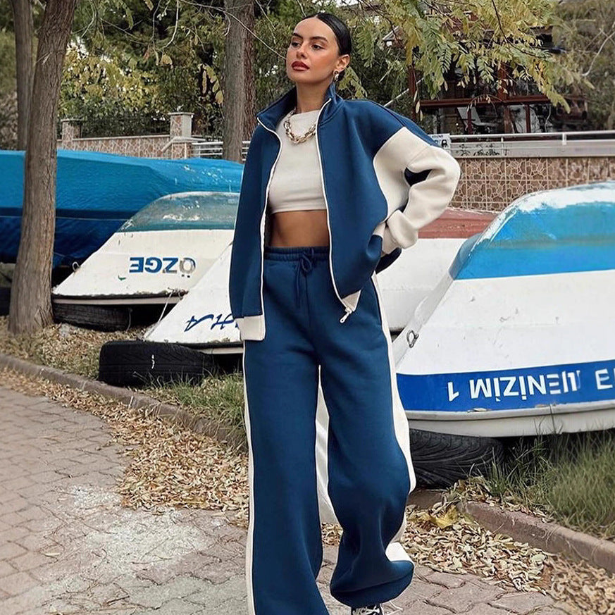 Kvinders sporty sweatshirt sæt med løs pasform og lynlås Skovae