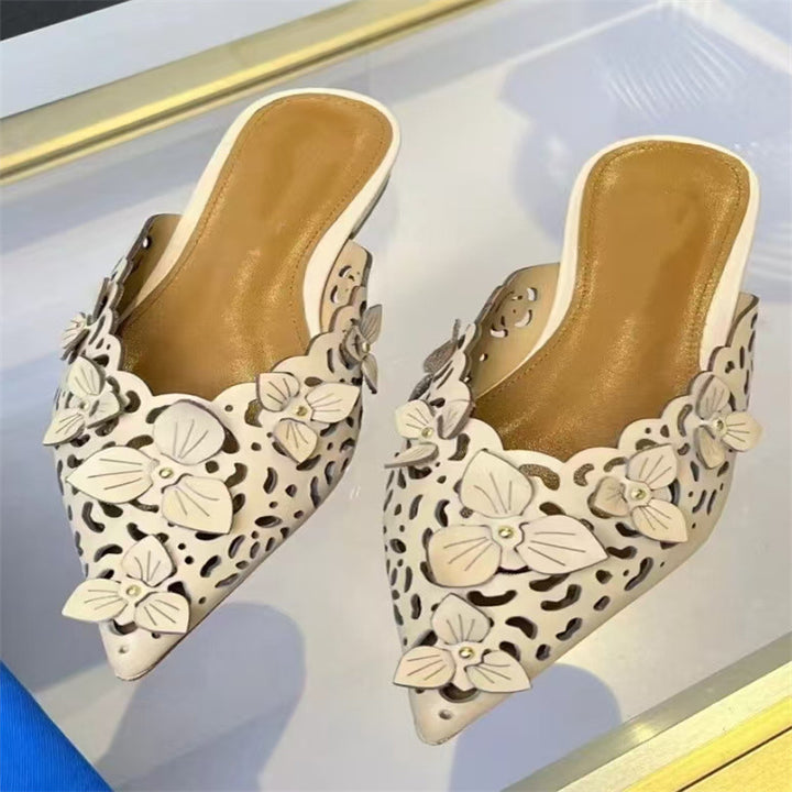 Femme Floral Dekoreret Spids-Tå Mules Stilla