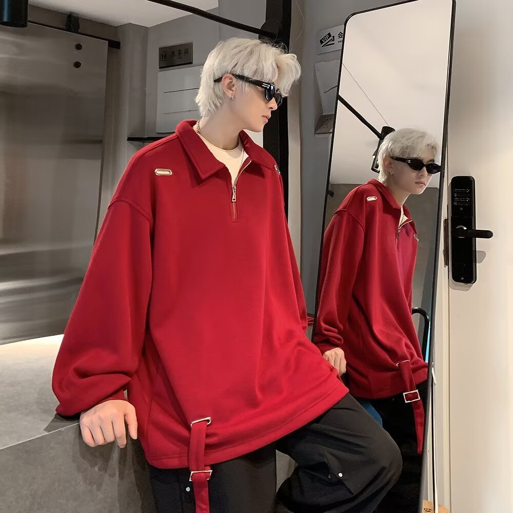 Herrer behagelig oversized sweatshirt med moderne ståkrave og lynlås Stilla