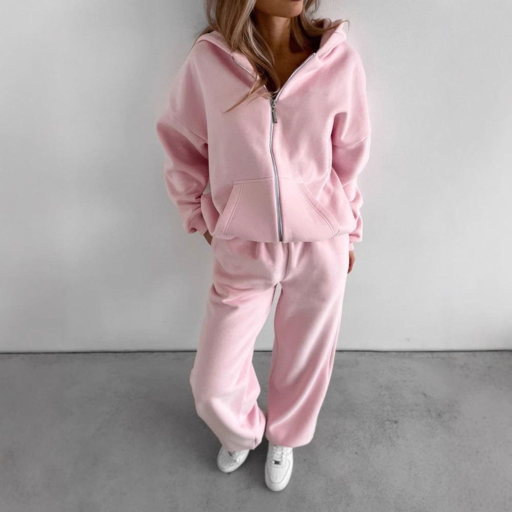 Kvinder casual sweatshirt og joggingbukser sæt med hætte og praktisk lynlås Skovae