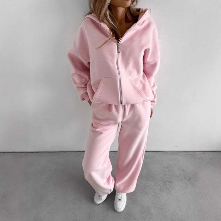 Kvinder casual sweatshirt og joggingbukser sæt med hætte og praktisk lynlås Skovae