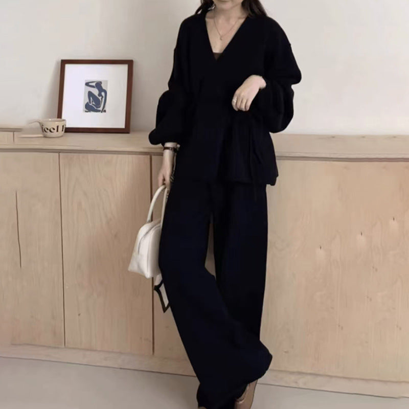 Femme Wrap Style Strik Loungewear Sæt Stilla