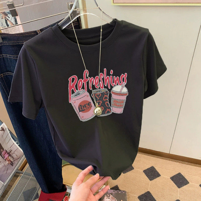 Dame T-shirt med kreativ drikmotiv og afslappet snit Stilla