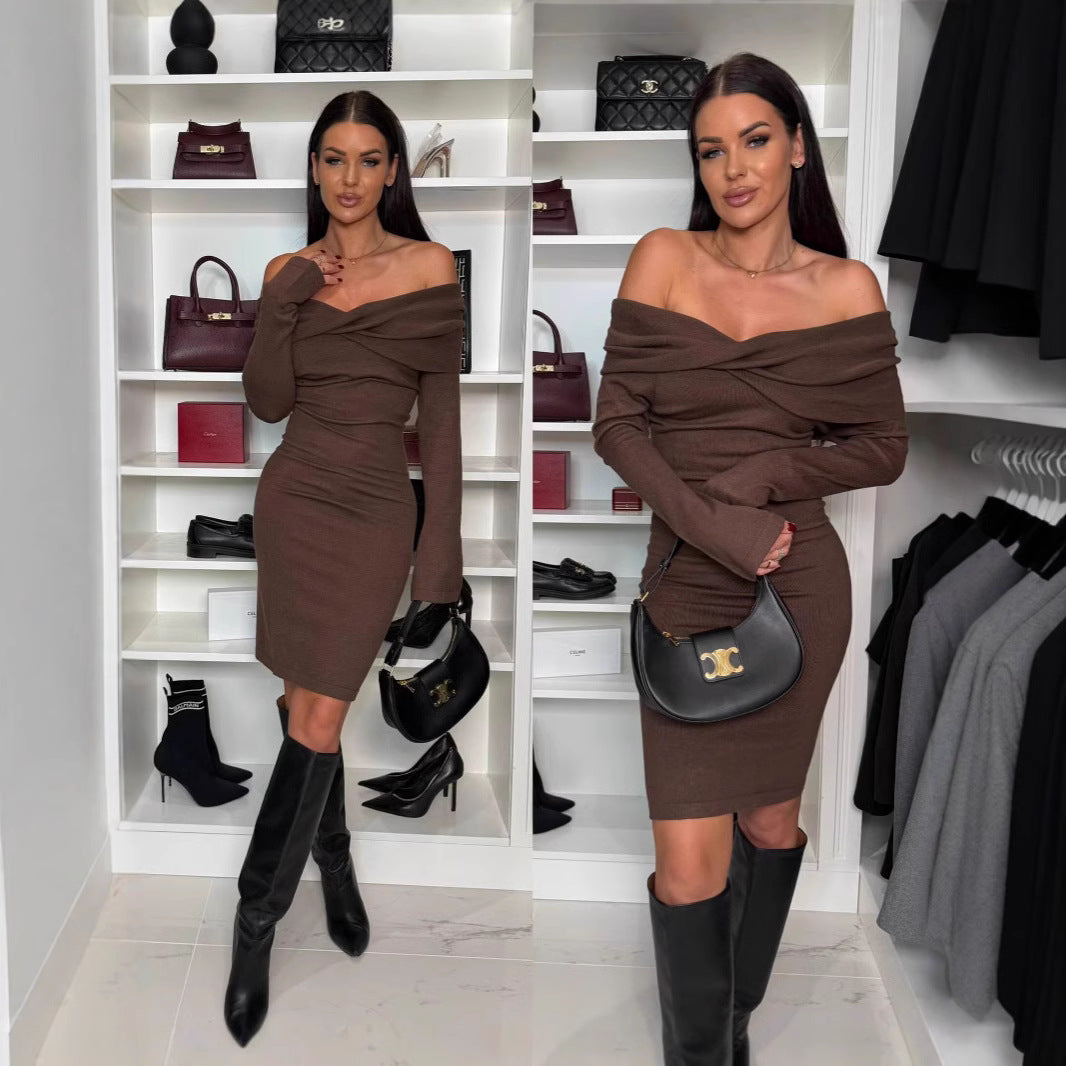 Dame Off-Shoulder Bodycon Midi Kjole Stilla