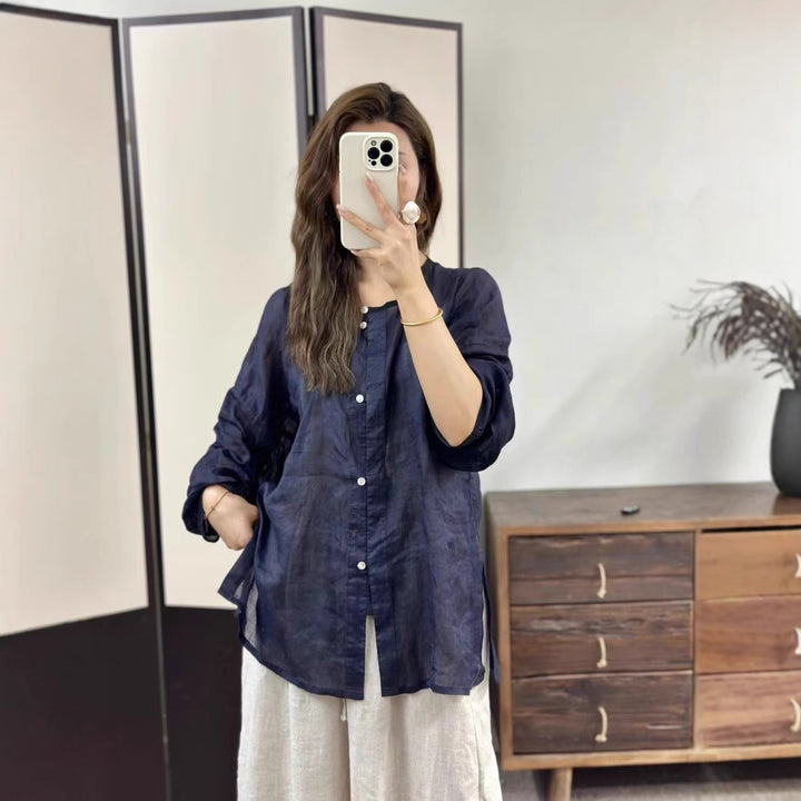 Femme Relaxed Fit Button-Up Linned skjorte Stilla