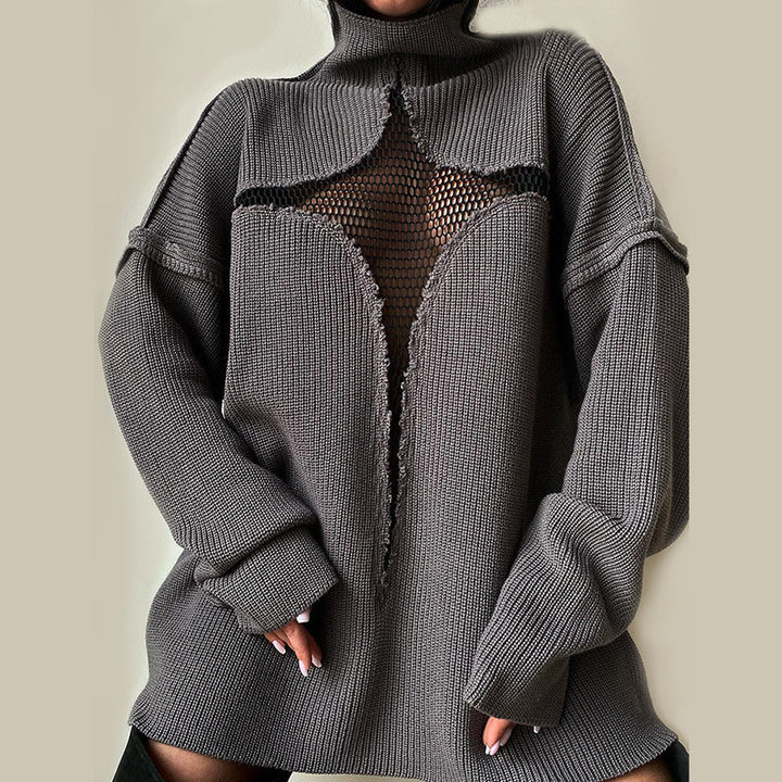 Damer Oversized Strikpullover med innovativt Nettedesign Stilla