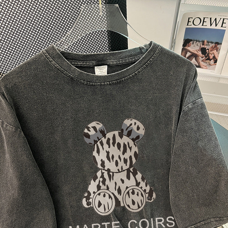 Dame T-shirt med kreativ bjørnemotiv og afslappet oversized pasform Stilla