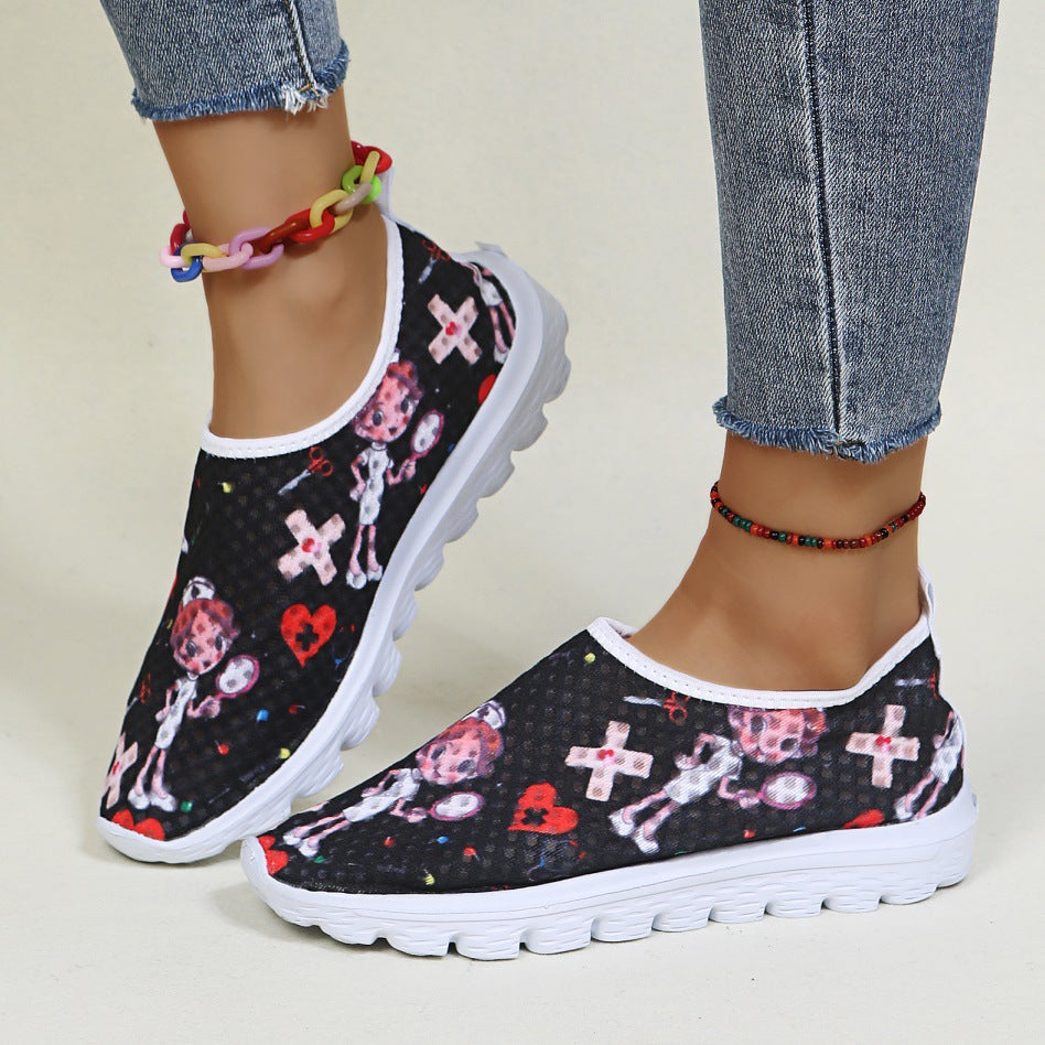 Dame Slip-On Sneakers med glædeligt motiv og skridsikker sål Stilla